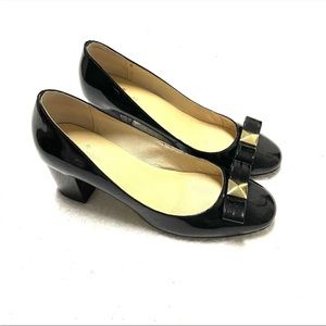 Kate Spade Shiny Leather Pump Women Low Heel Bow Shoes Size 9 Black Round Toe